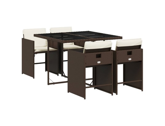 VIDAXL - Ensemble table et chaises Ensemble à manger de jardin 5 pcs et coussins marron poly ro...