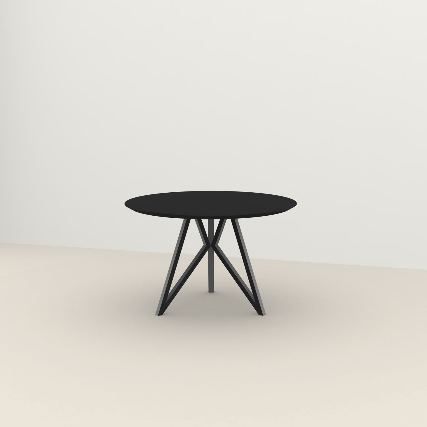 Studio HENK tafel Butterfly Rond Tripod - zwart frame, HPL Fenix nero ingo ⌀120 | HPL Fenix Nero Ingo | Verjongde Rand | Frame Zwart