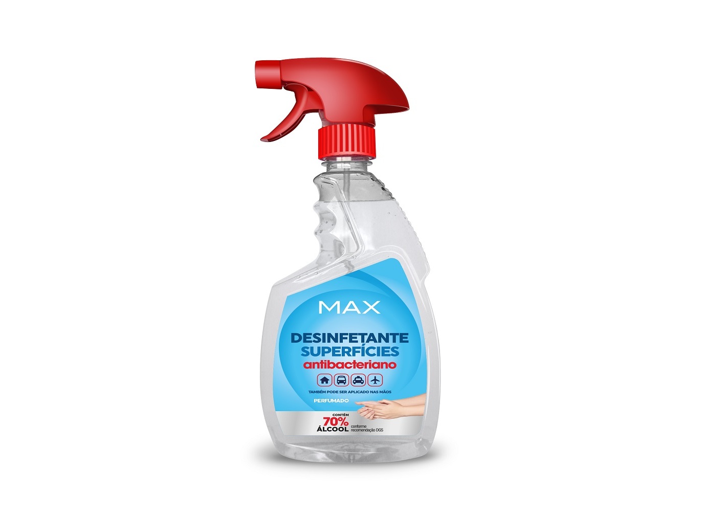 DESINFETANTE SUPERFÍCIES E MÃOS MAX 70% ÁLCOOL 500ML