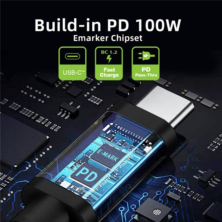 (100W / 180cm) HP Laptop USB C-DC Ladeanschluss Adapter Konverter (4.5x3.0mm) Nylon Geflochtenes Power Delivery Kabel - Schwarz