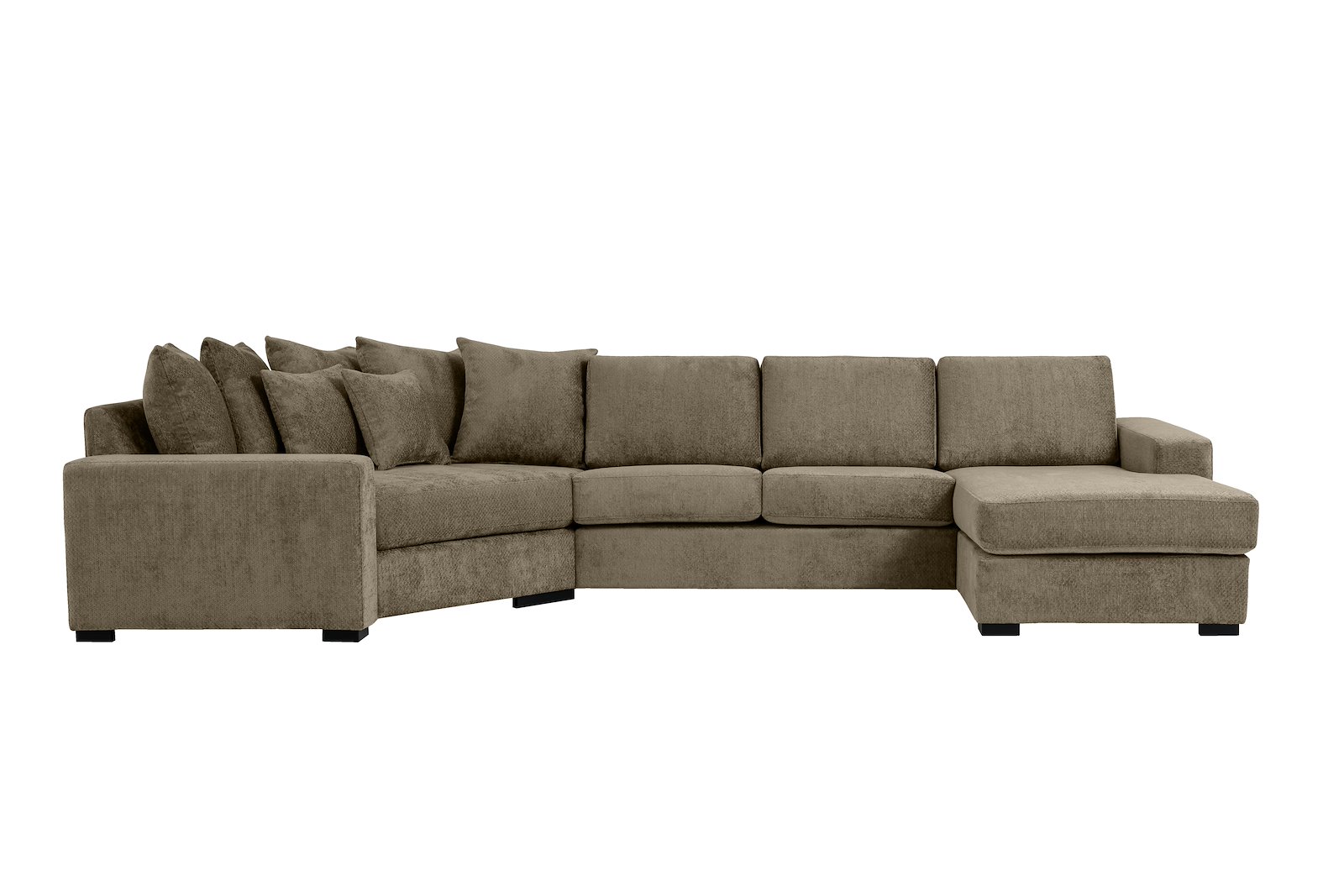 Modern Living U-sofa Cosy Corner venstre og 2-seter med sjeselong høyre.Tekstil Movie 13/1 Light Khaki med Arm A og ben 2 sortbeiset eik.