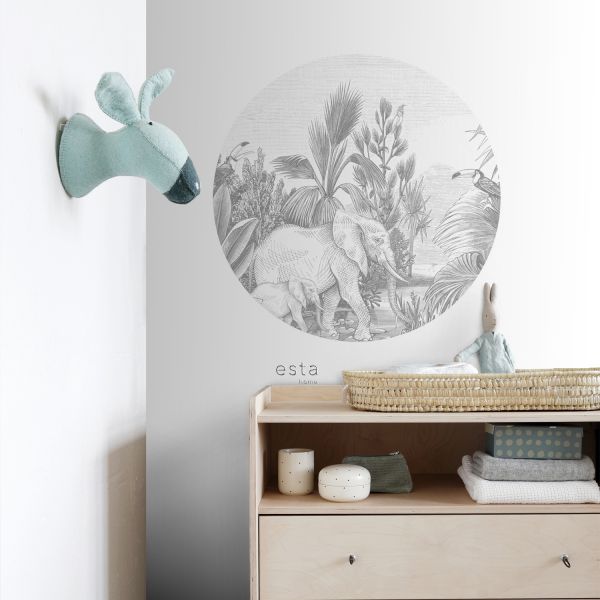 Estahome Behangcirkel - Jungle - Ø 140 cm - Grijs