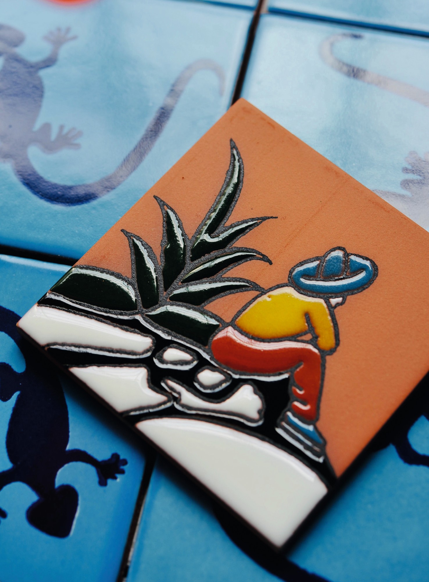 Reliefkachel 'Ganadero', multicolor, B 10 cm, L 10 cm, H 0,5 cm von fischer's lagerhaus