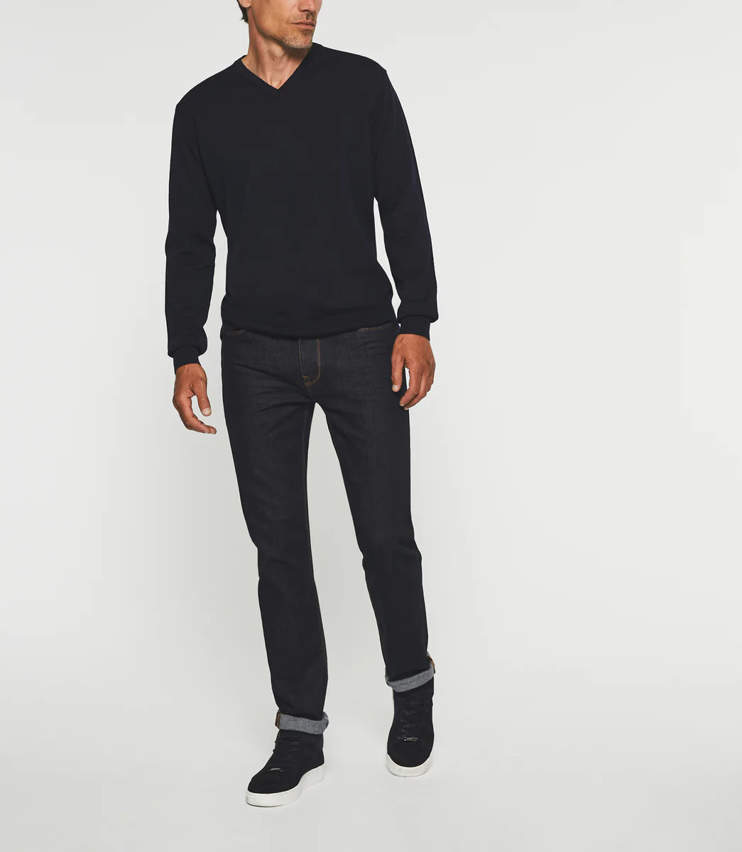 Pull col V en laine marine BASTIANO