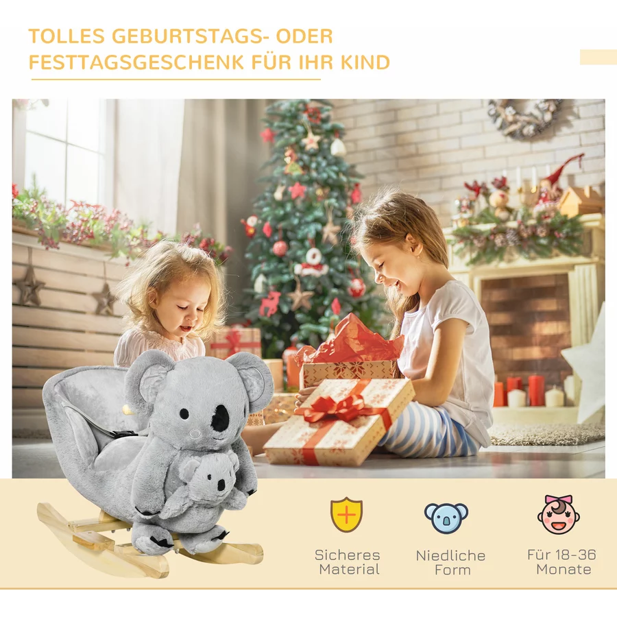 HOMCOM Schaukeltier Spielzeug, Triceratops, Koala Grau