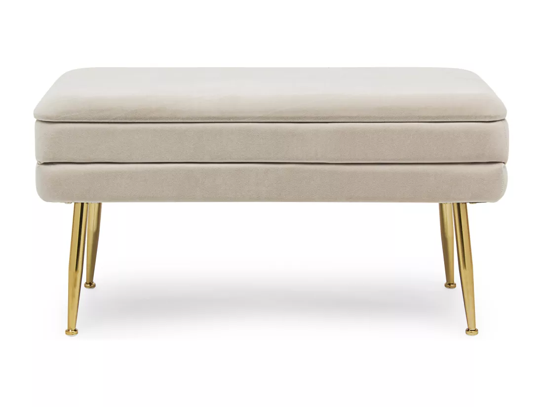 Banc coffre en velours sur pieds acier doré Pakia-Couleur Beige