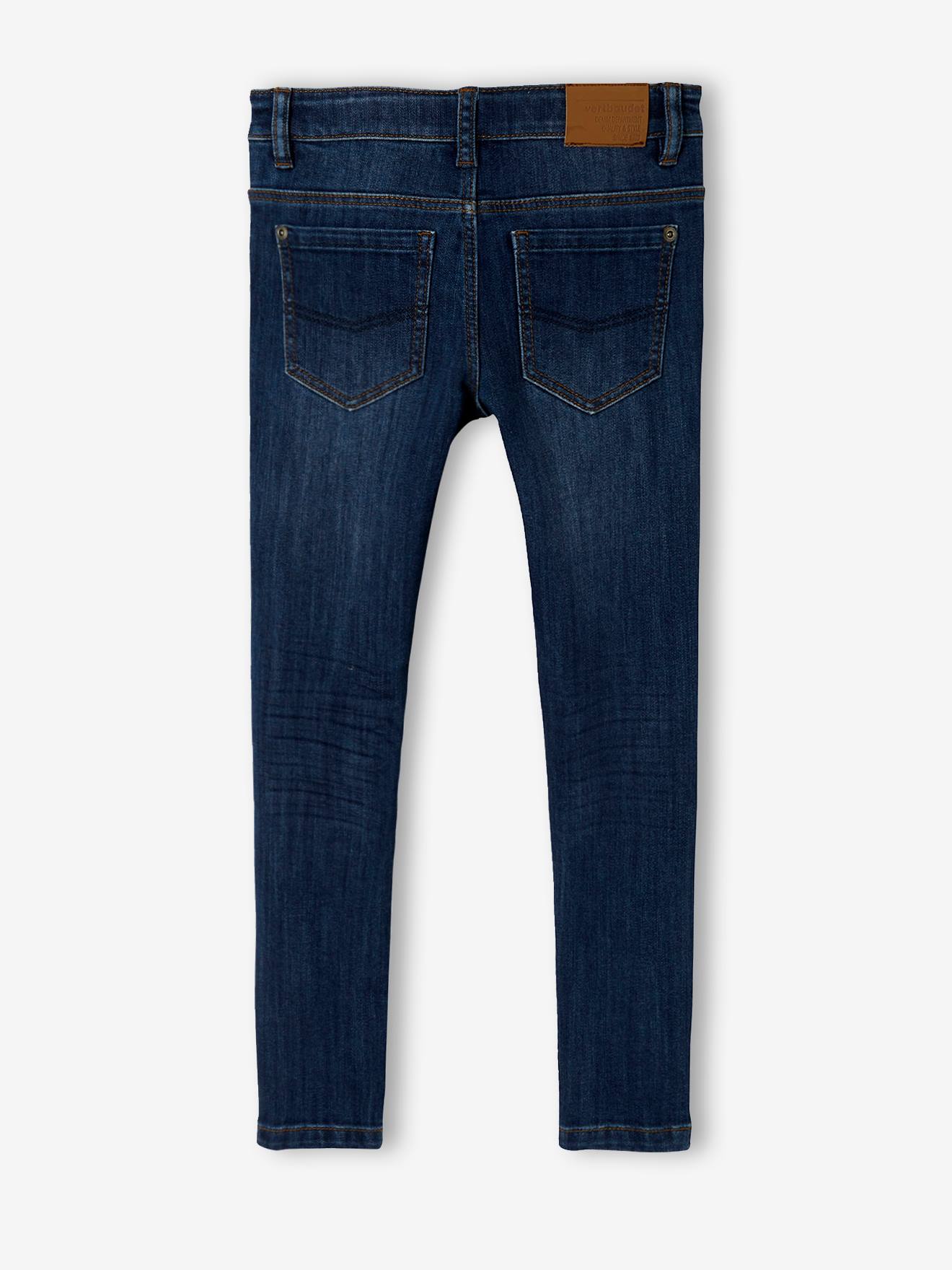 Calça jeans slim indestrutível para meninos, azul escuro liso