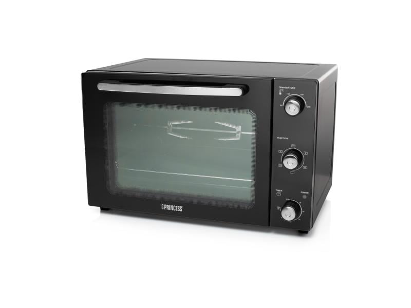 Princess Backofen Deluxe 45 l, Schwarz Kompakter Konvektionsbackofen mit Grill- und Auftaufunktion