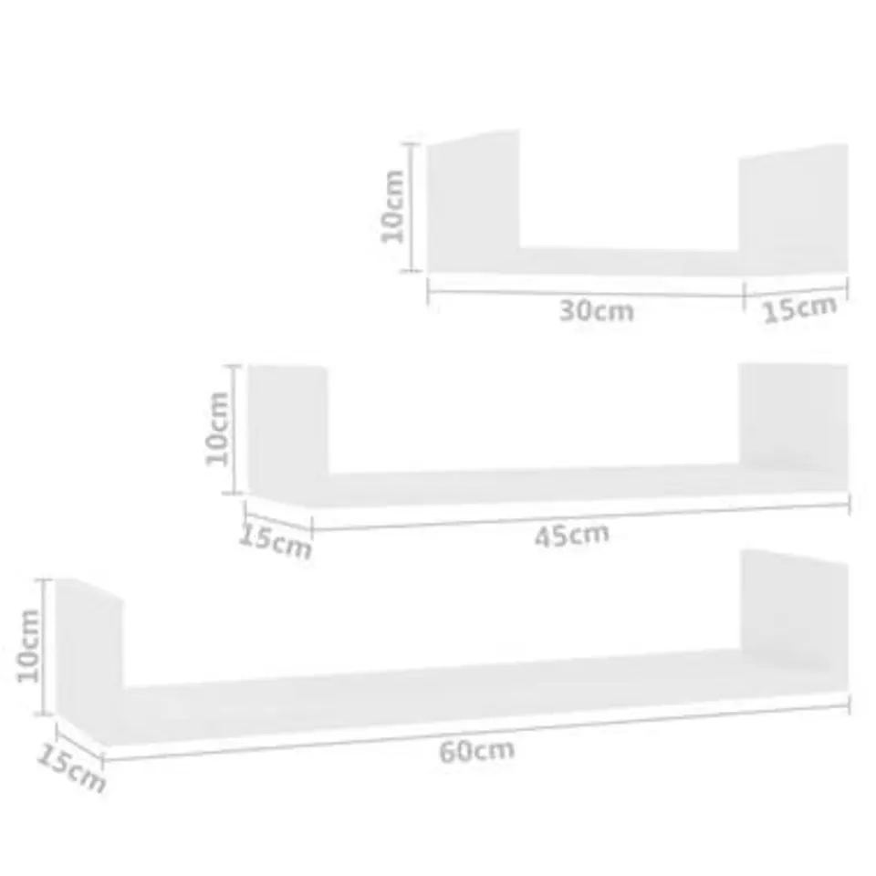 vidaXL - Plank - Wit - Bewerkt hout - 60 x 15 x 10 cm - 3 stuks