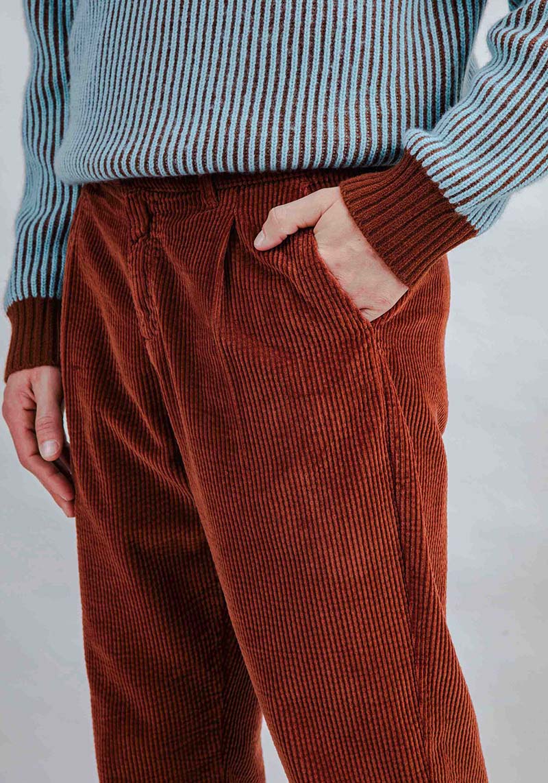 Brava Fabrics Chino Cordhose Corduroy Pleated Pants Copper