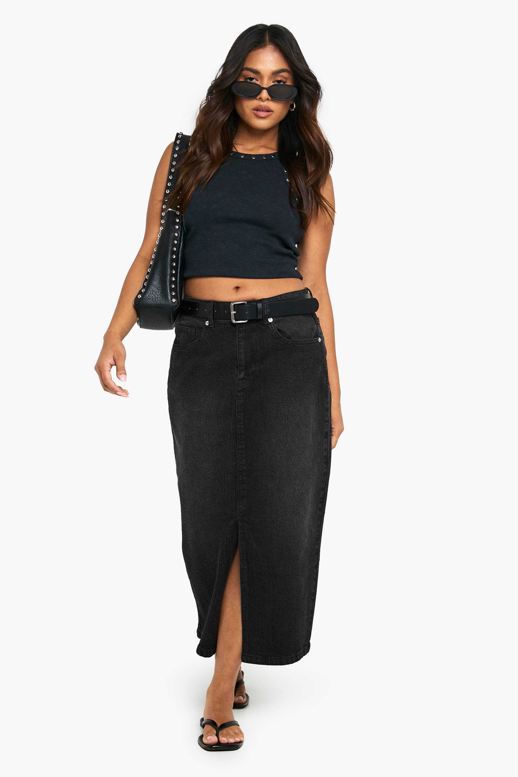 boohoo Jupe Midi En Denim Petite