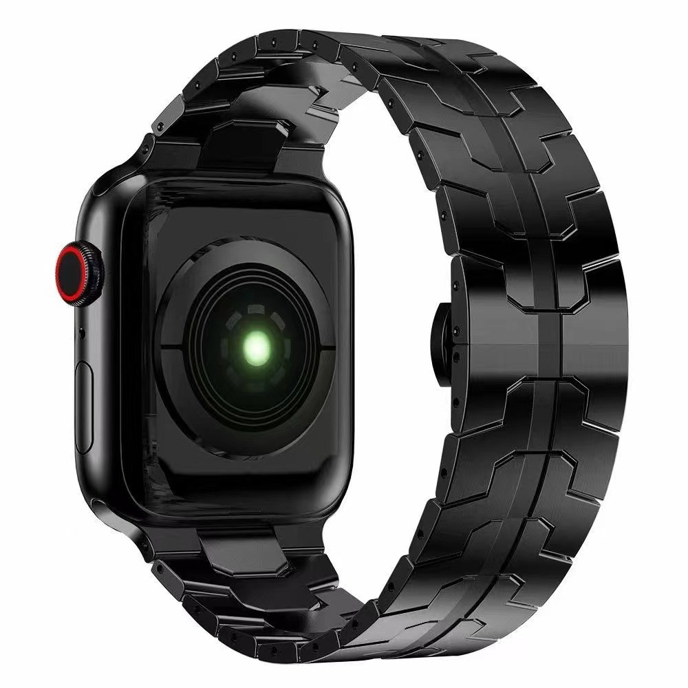 Apple Watch (49/46/45/44 mm) Edelstahl Butterfly Schmuckarmband mit Faltschliesse - Schwarz