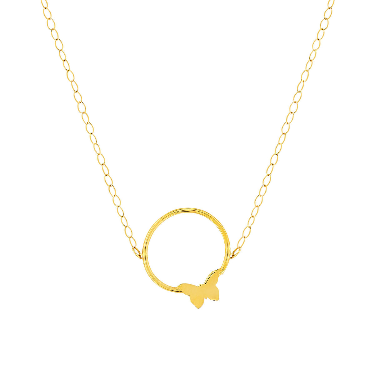 Collier or 375 jaune 45 cm motif anneau et papillon 45 cm