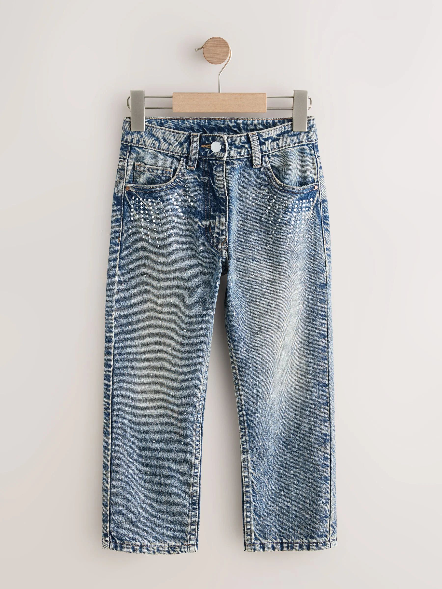 Normaal blauw - Rechte pijp jeans met versierd zakdetail (3-16jaar)