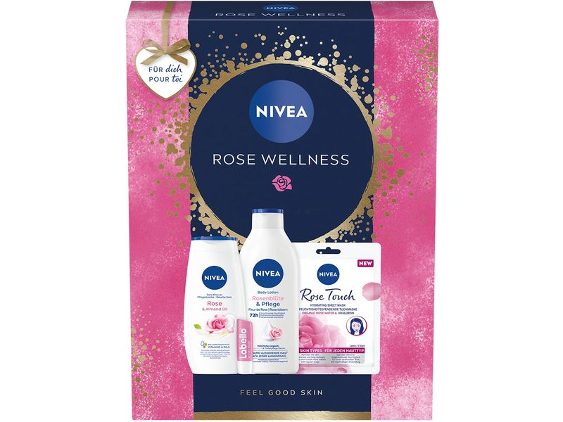 NIVEA Geschenkset Rose Wellness 2024 Feuchtigkeitsspendende Pflegeprodukte für Damen