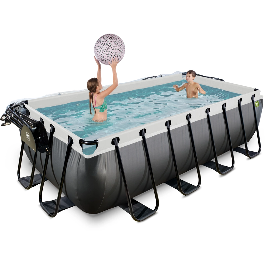 EXIT Black Leather Pool 400x200x100cm mit Sandfilterpumpe und Abdeckung - schwarz