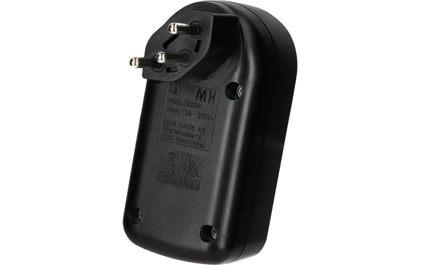 Mehrfachstecker maxADAPT 2 x T13 mit Schalter, SchwarzDrehbarer Abzweigstecker mit zwei Typ13 Steckdosen und Schalter, 230 V/10 A