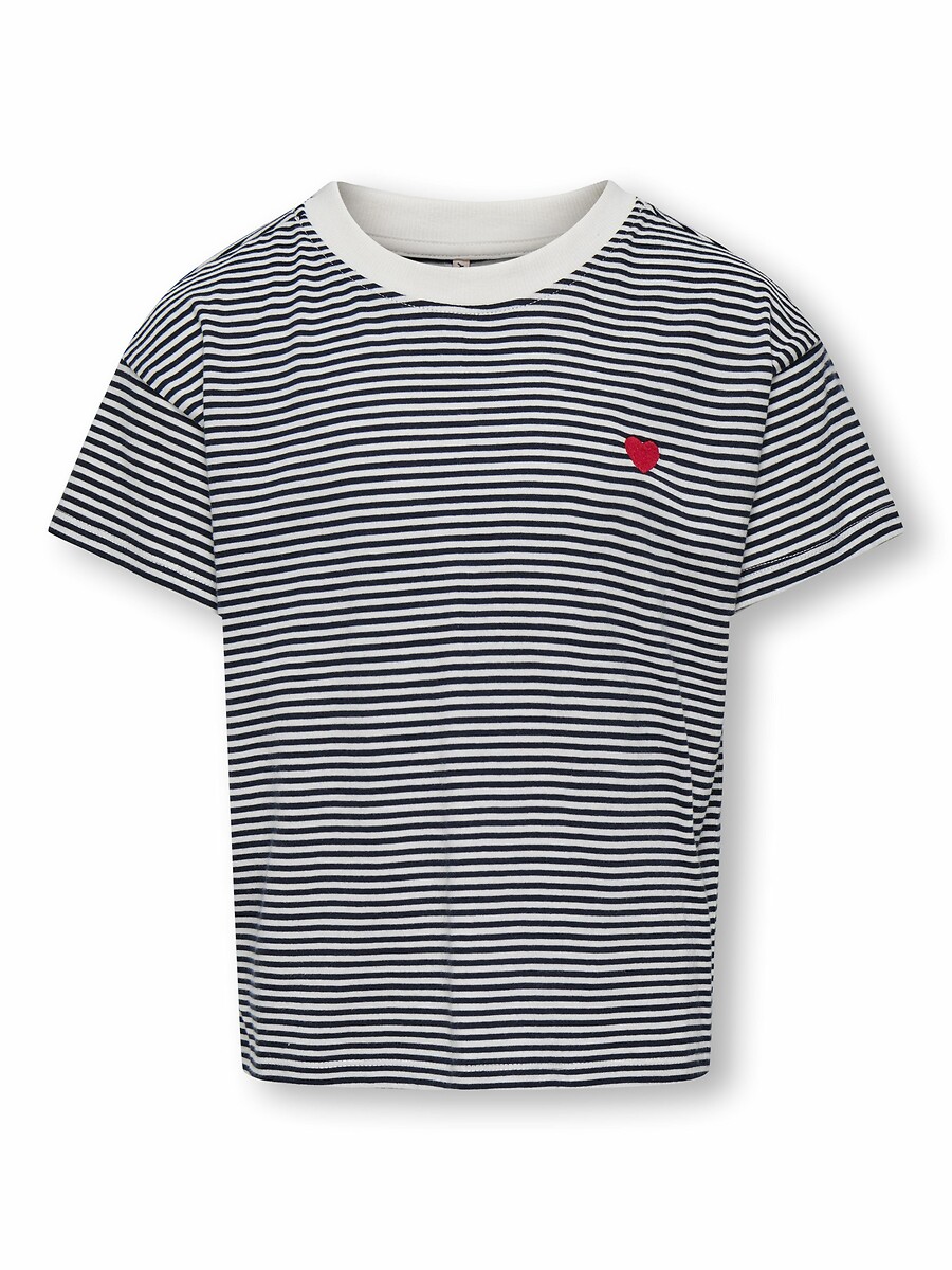 SOMENTE PARA CRIANÇAS<br>Camiseta listrada de manga curta com coração no peito