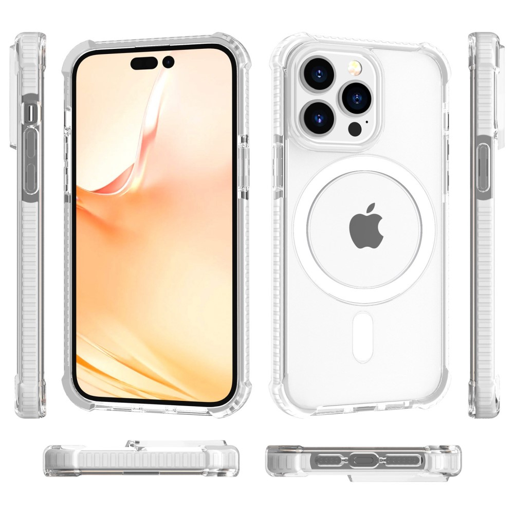 iPhone 14 Pro MagSafe Hybrid Hülle TPU Bumper Acryl Rückseite Air Cushion Fallschutz - Weiss / Transparens