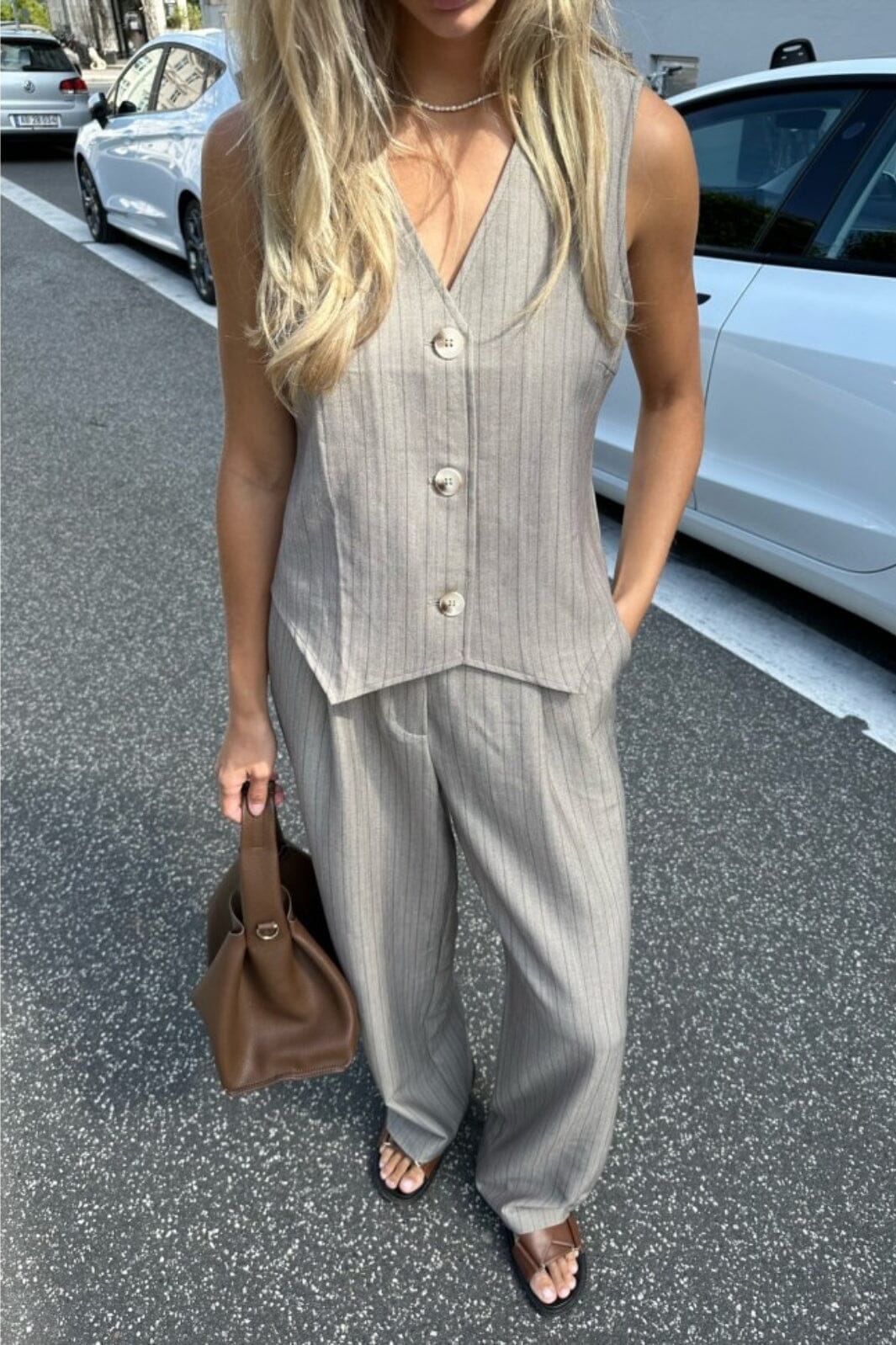 BYIC Celina Pants dbp dark beige pinstripe