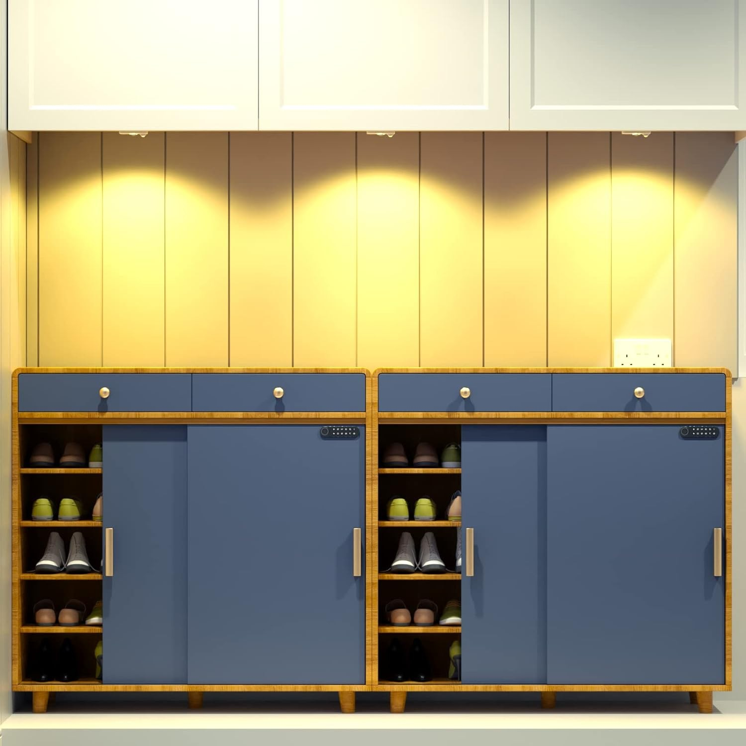 (4er Set) 65x28mm LED Leuchte Schrank Beleuchtung Selbstklebendes Nachtlicht mit Bewegungsmelder (USB) - Warmweiss