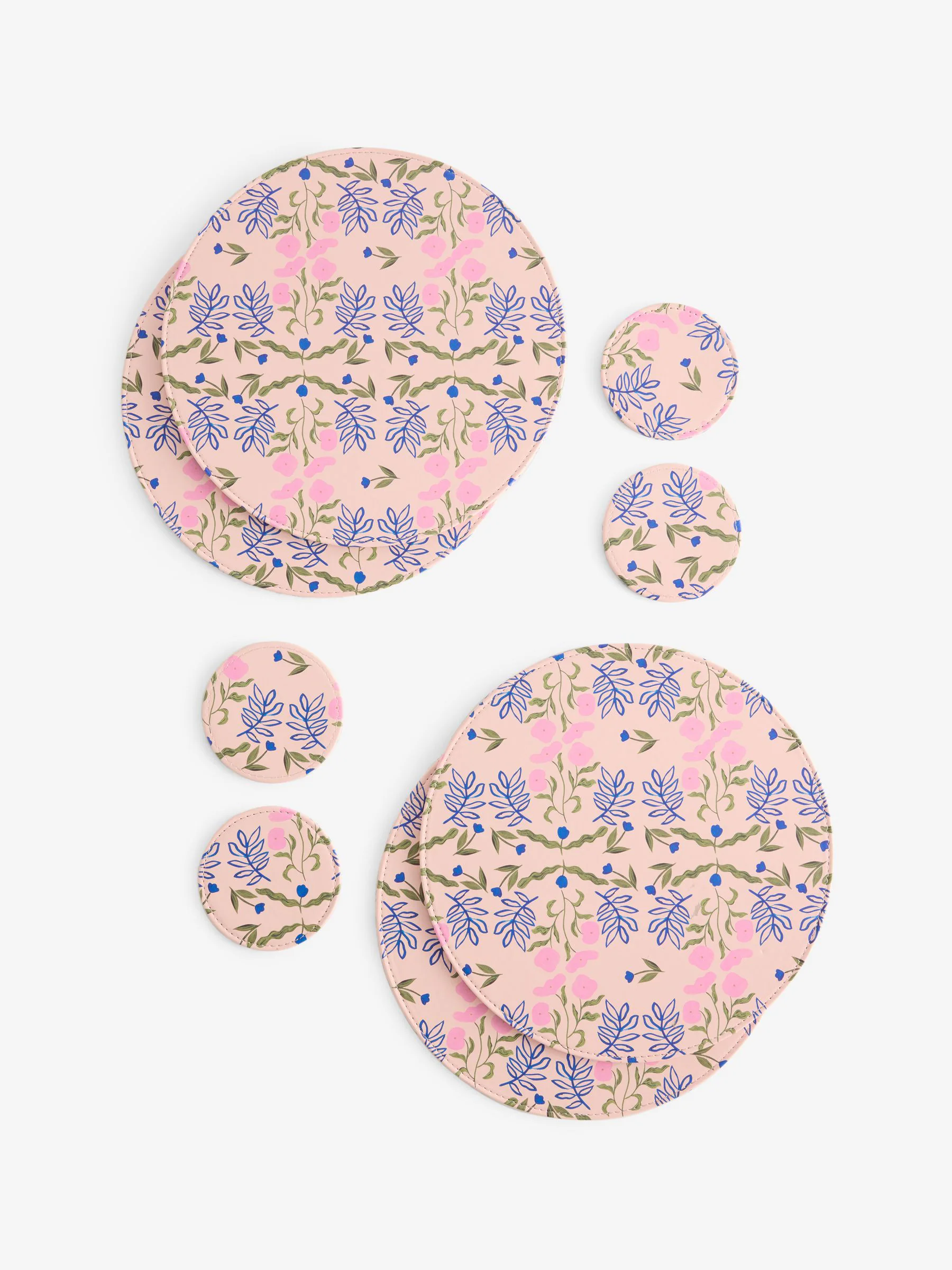 Set van 4 bedrukte imitatieleren placemats en onderzetters