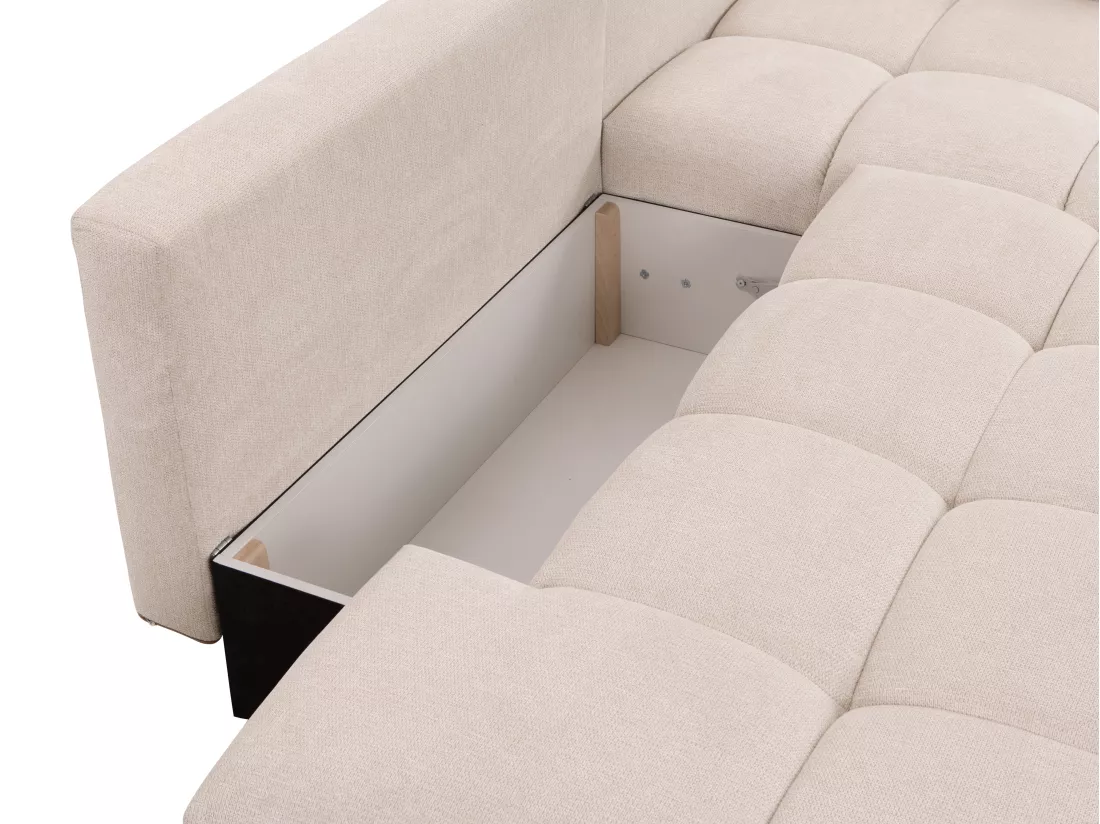 Canapé d'angle droit convertible en tissu texturé beige TRIMALDI