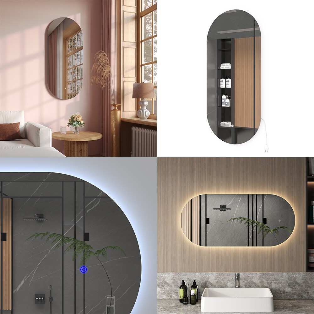 Vicco LED-Spiegel 110 x 50 cm, Wandspiegel zum Aufhängen, oval modern rahmenlos