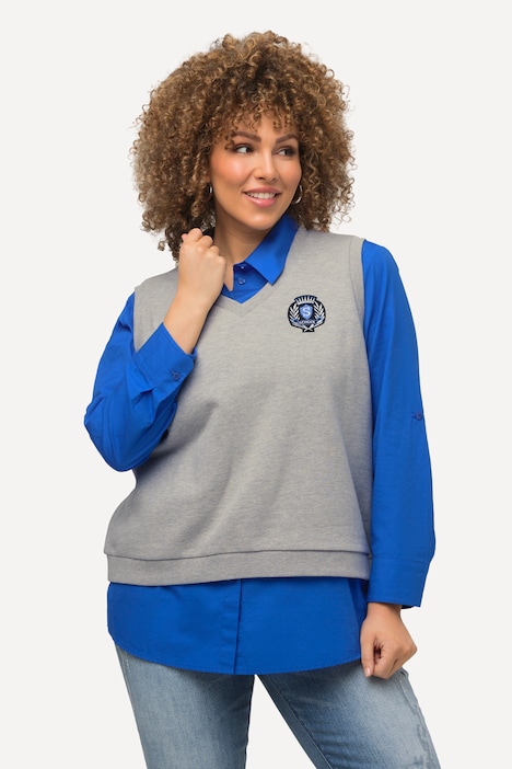 Sweat-Pullunder, College-Patch, V-Ausschnitt, ärmellos