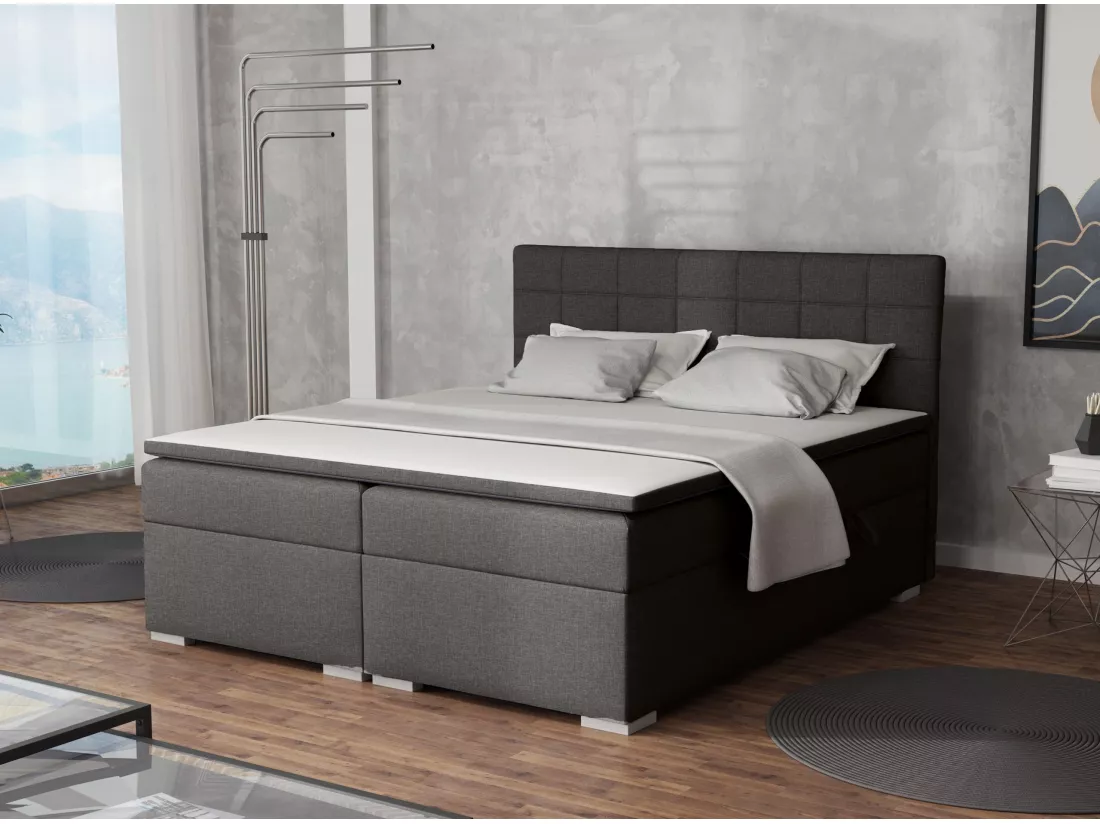LIT BOXSPRING avec rangements pour la literie Torland, 140x200 cm, Lux 06 (Gris)