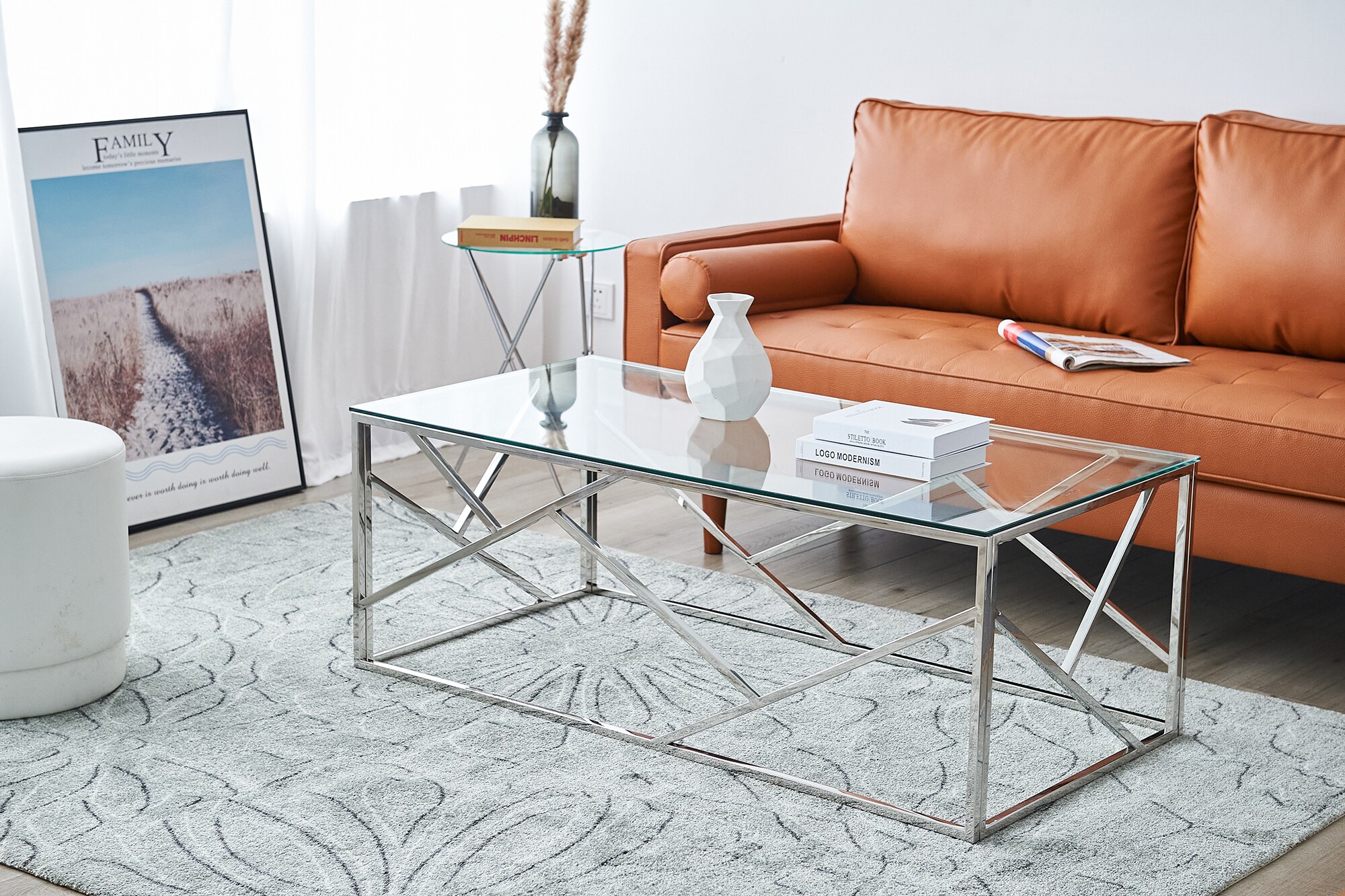 Couchtisch 120x60 silber Sofatisch Glas Tisch Beistelltisch Wohnzimmertisch