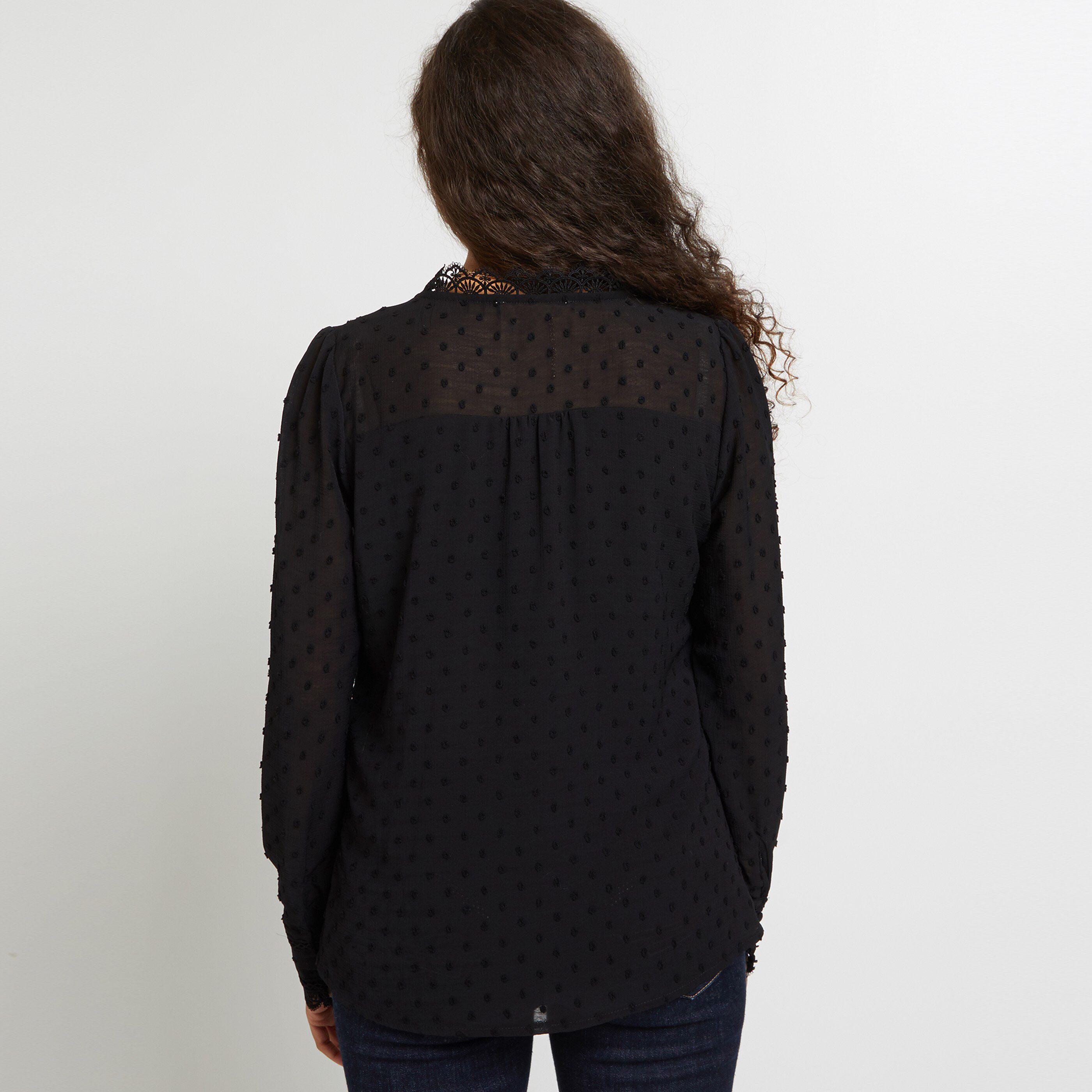 Chemisier dentelle plumetis femme - NOIR
