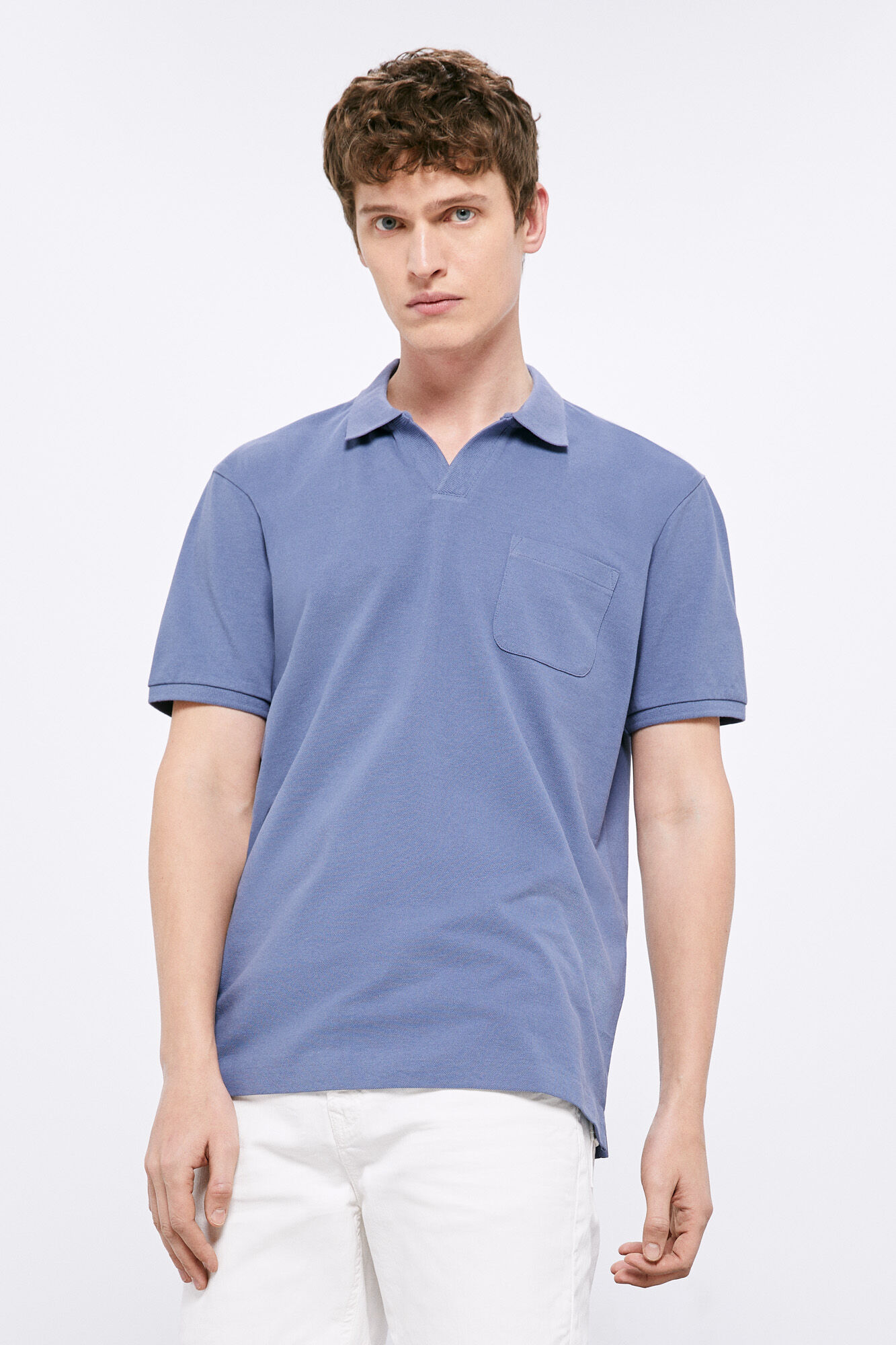 Camisa polo com gola resort - azul médio