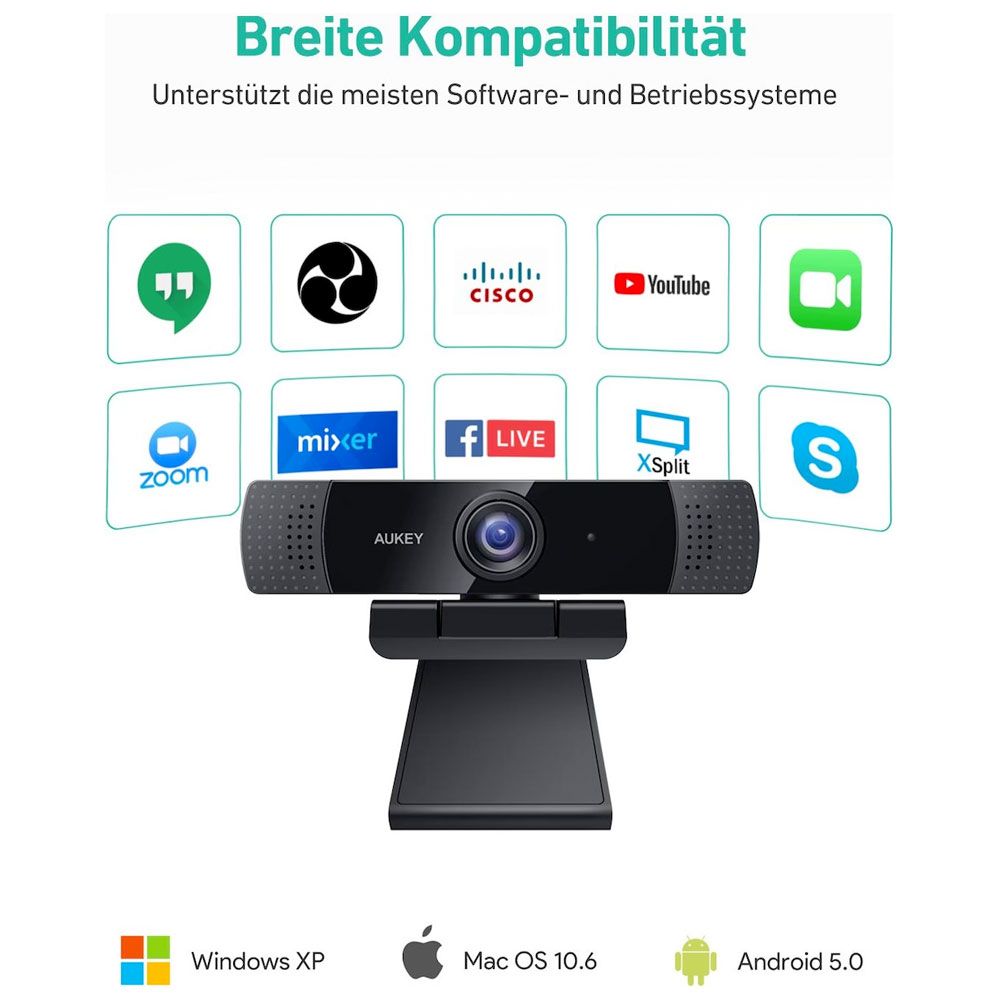 USB Webcam 2MP 1080p@30fps Full HD Kamera Laptop / PC mit Mikrofon und 1/4