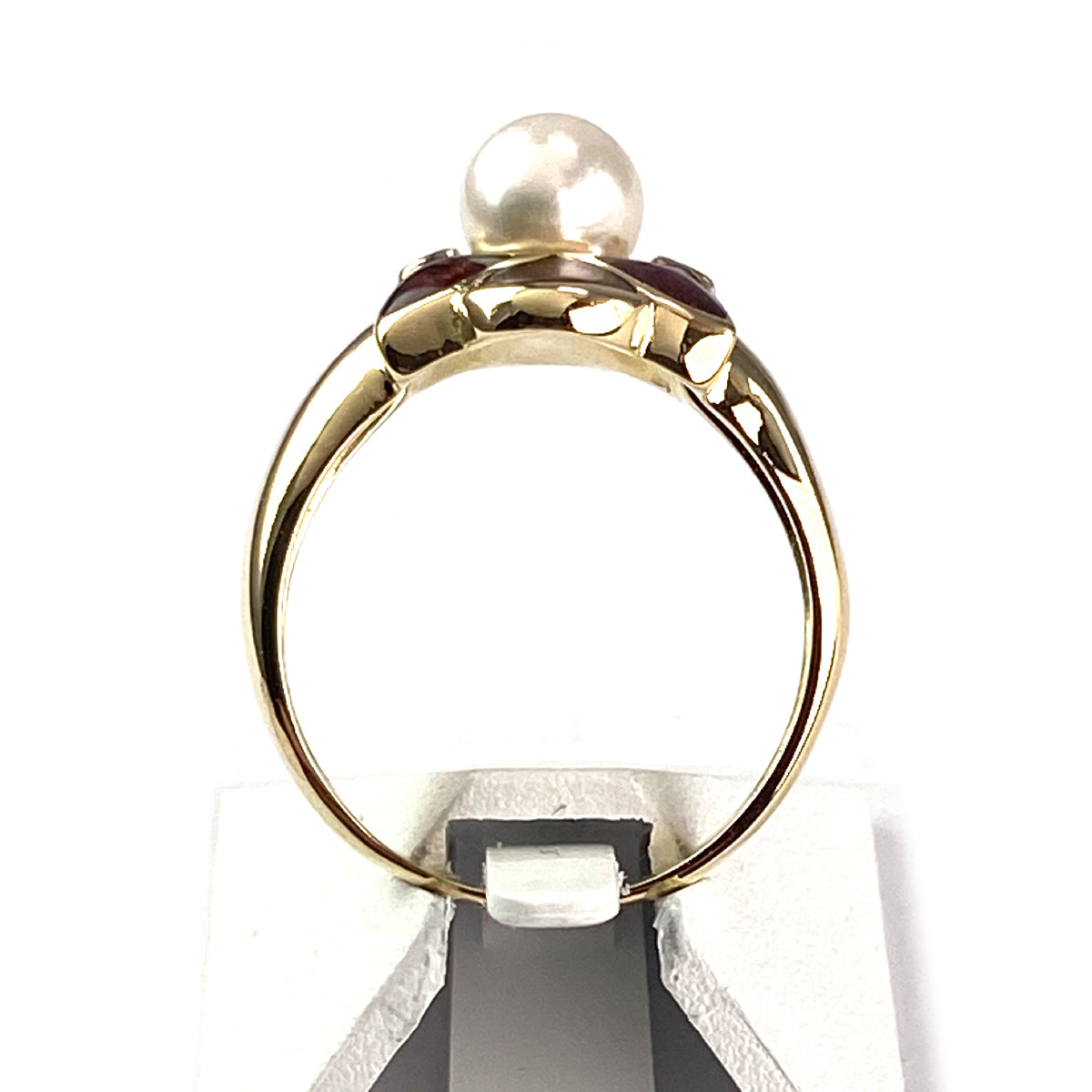 Bague d'occasion or 750 jaune diamants perle de culture et laque