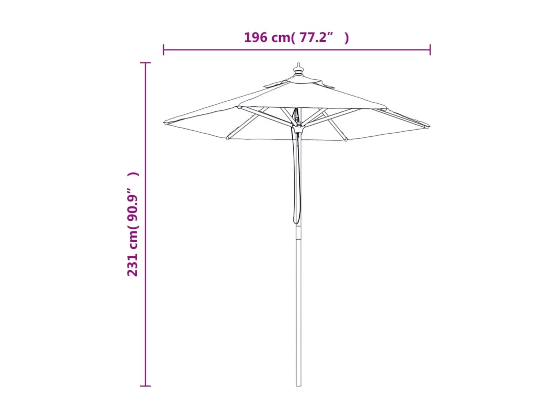 Parasol de jardin avec mât en bois noir 196x231 cm