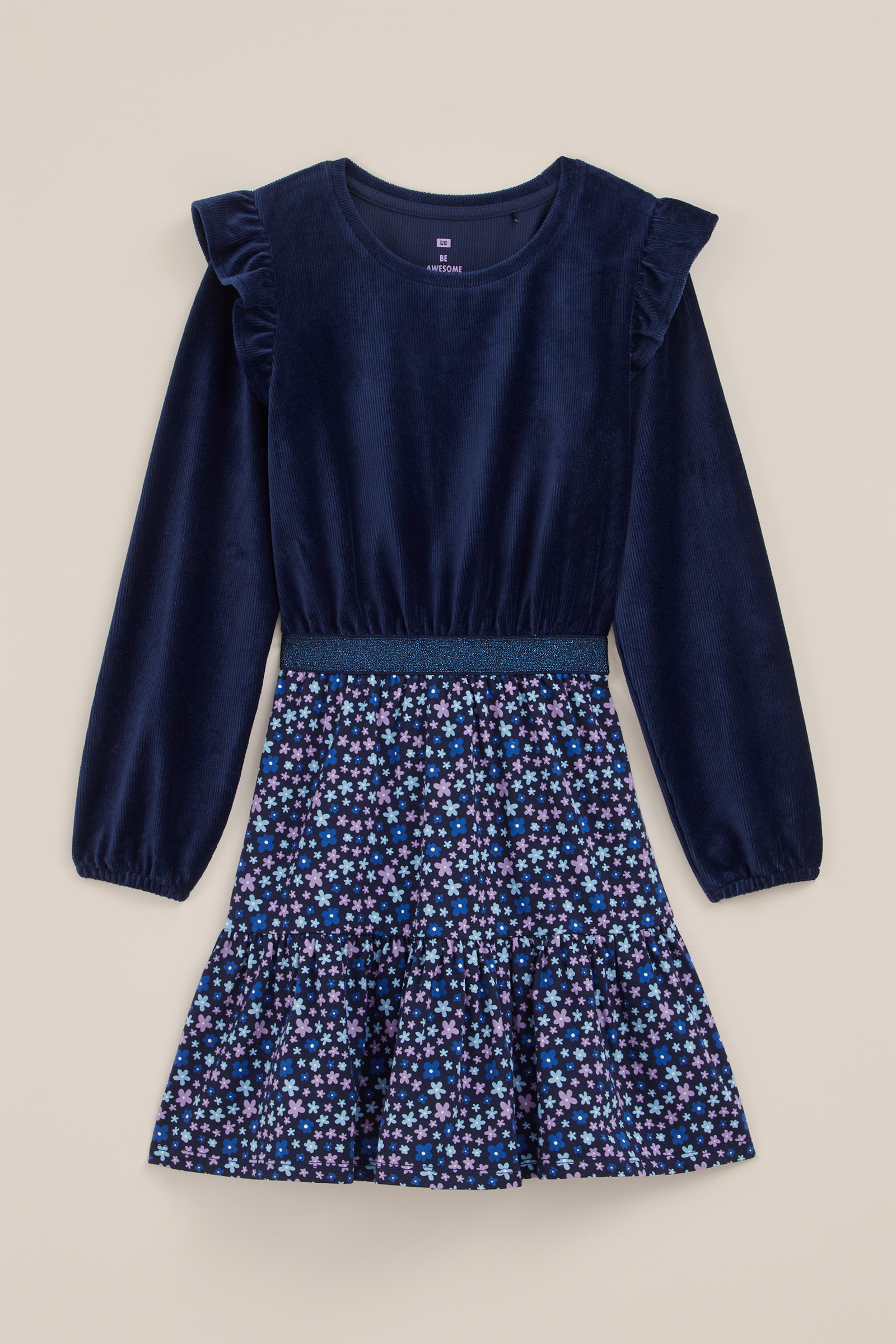Meisjes velvet jurk met dessin WE Fashion Donkerblauw