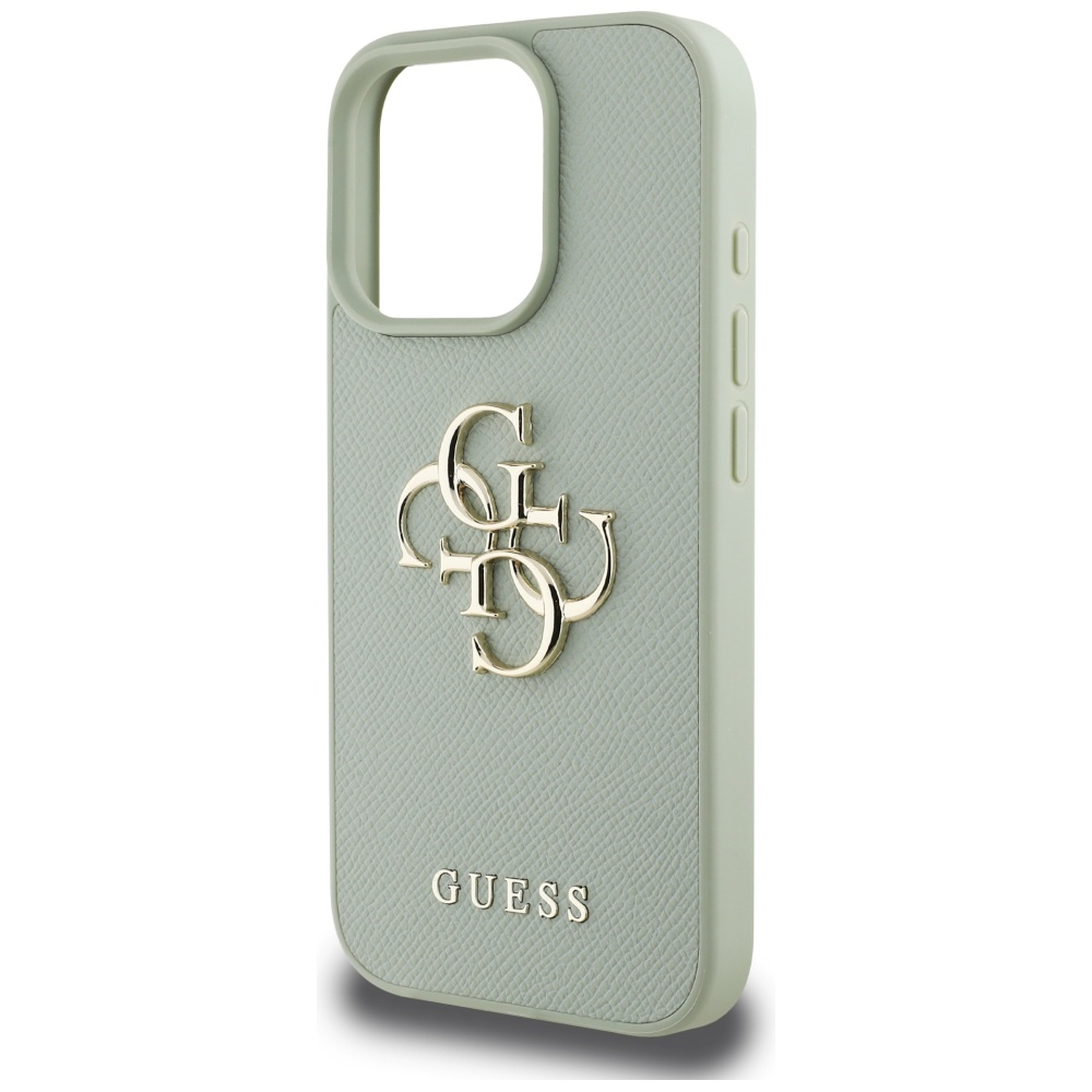 iPhone 16 Pro Leder Hardcase Hülle Grained 4G Big Metal Logo (GUHCP16LPGT4MBN) - Türkis