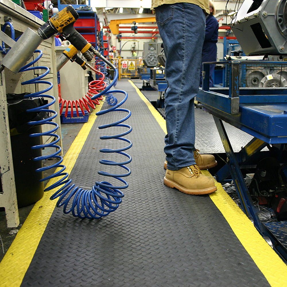Tapis d'atelier en rouleau - bord jaune - largeur 90 cm - epaisseur 15 mm