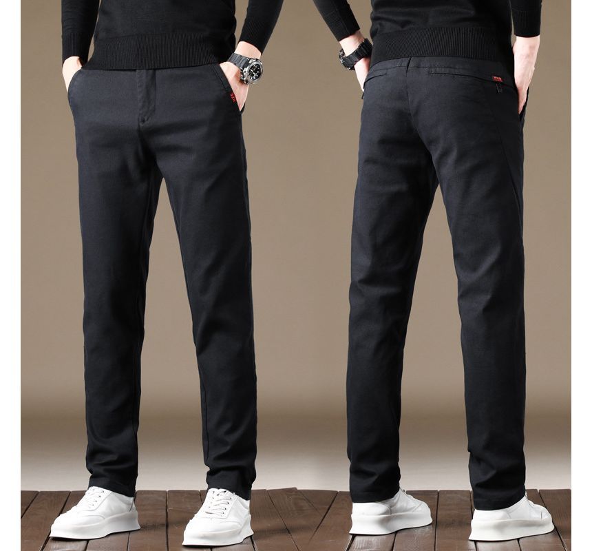 Denimic - Middelhoge effen rechte broek