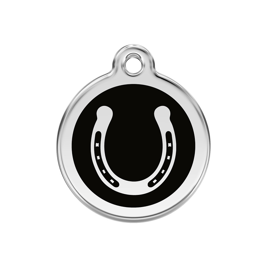 Placa de identificação para cães em formato de ferradura, em aço inoxidável esmaltado - Preta