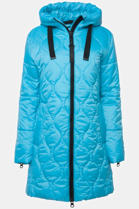 Long-Steppjacke, Kapuze, Zipper, Langarm, fällt kleiner aus