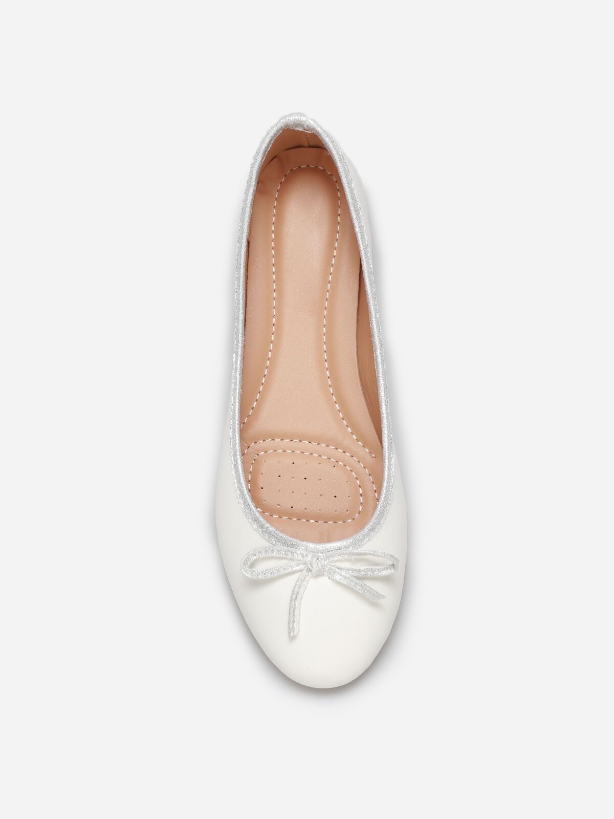Ballerines à bout rond et nœud- Blanc
