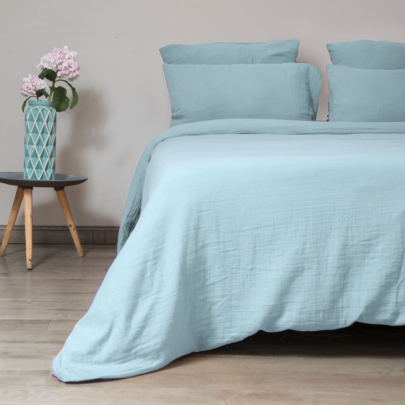 Febronie Home Taie d'oreiller 100% Gaze de Coton Clara bleu ciel