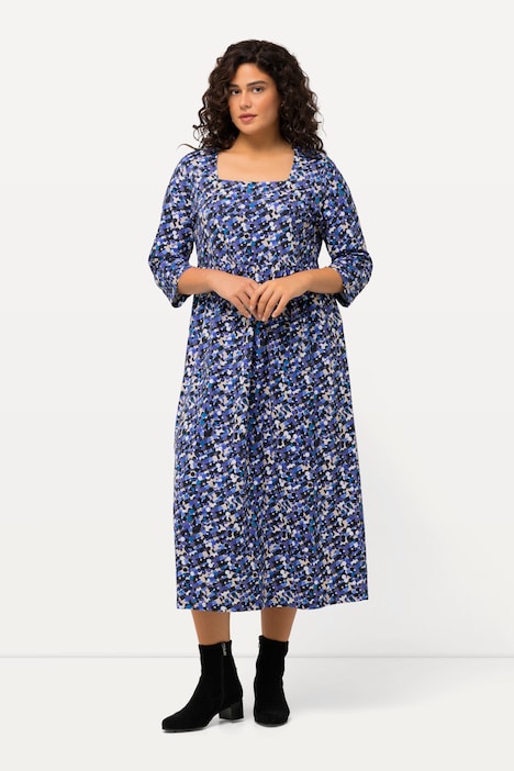 Jerseykleid, Punkte, Carree-Ausschnitt, 3/4-Arm