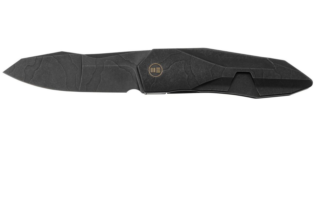 WE Knife Solid WE22028-5, CPM-20CV, Stonewashed Etched Pattern Black Titanium, zakmes
