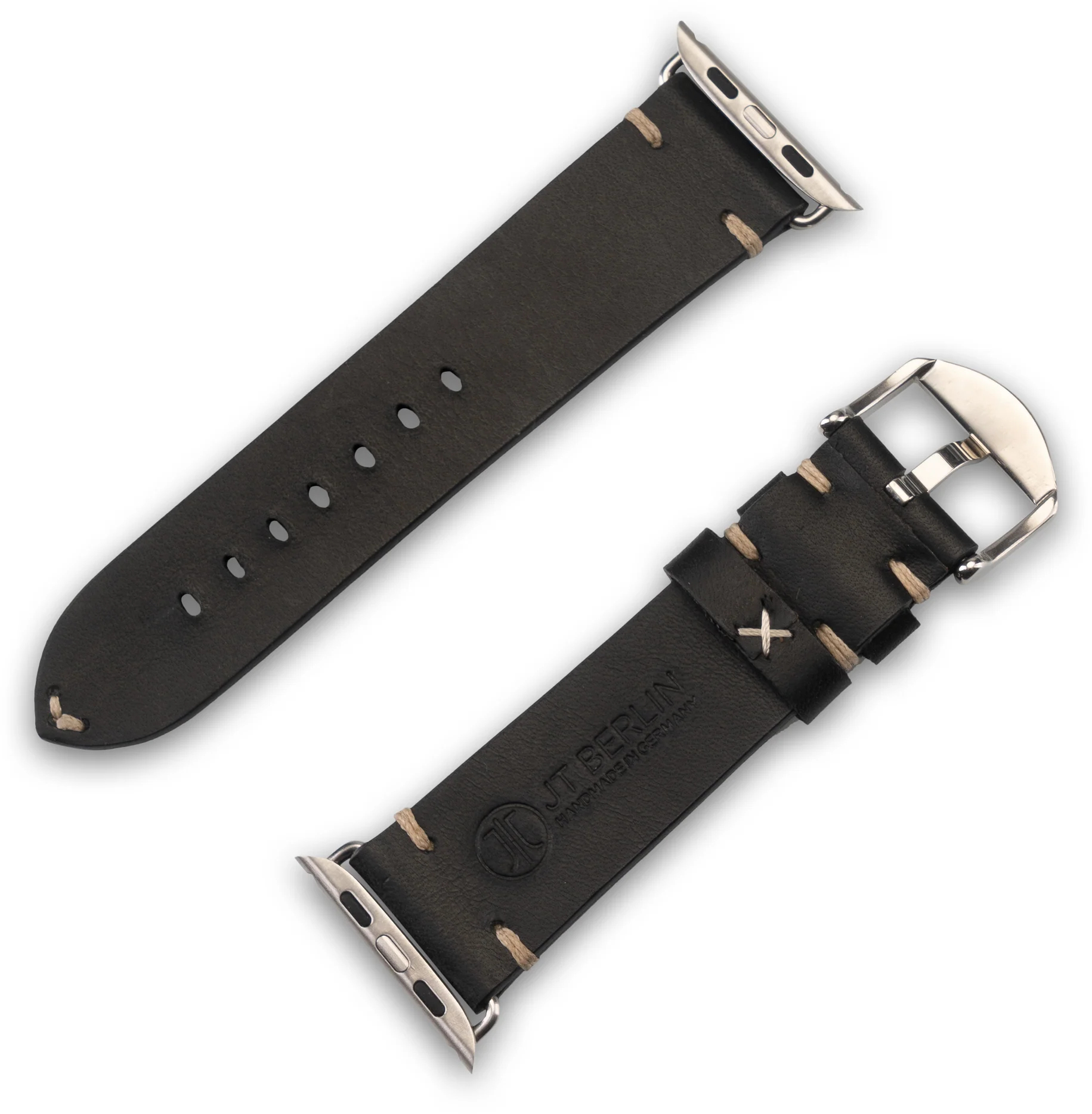 Alex Apple Watch (49/46/45/44 mm) Leder Armband mit Edelstahl-Verschluss (10828) - Schwarz / Silber