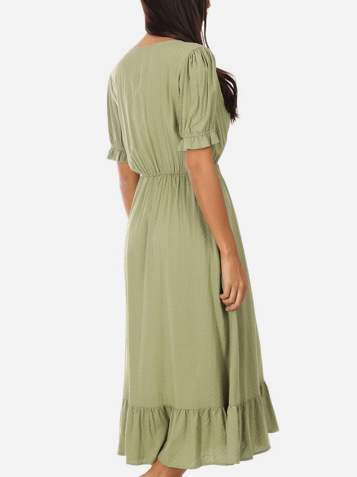 Robe longue à fente et volants- Vert