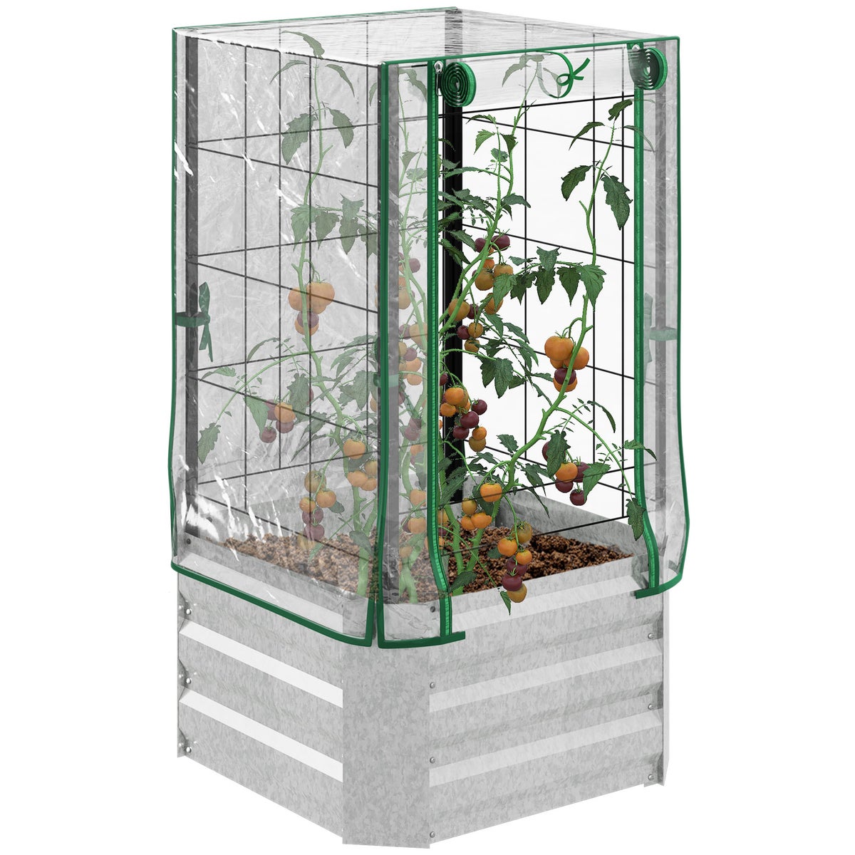 Verhoogd tuinbed Outsunny, 53L x 53B x 90H cm, gegalvaniseerd staal, veelkleurig