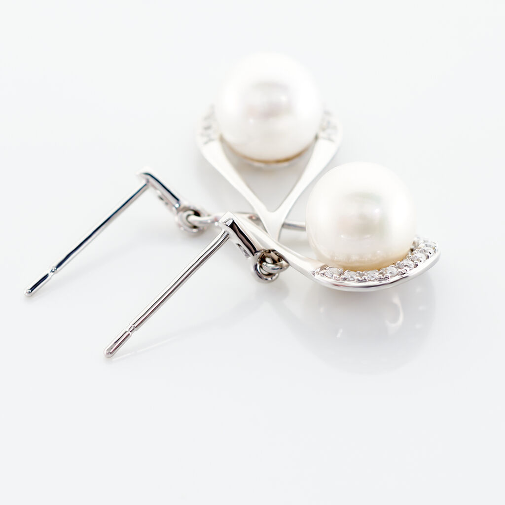 Boucles D'oreilles Patricia Or Blanc Perle De Culture Oxyde